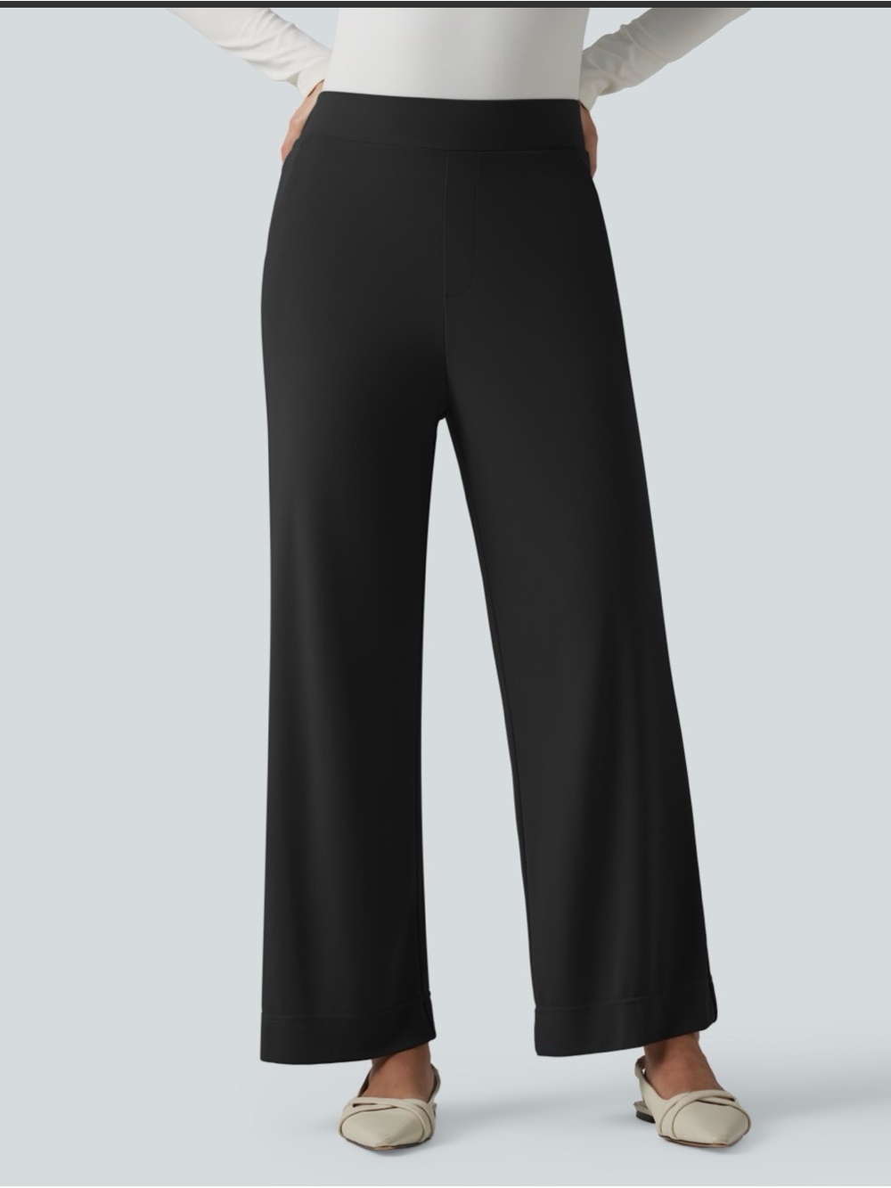 HALARA Black High Waisted Straight Leg Pull-On Pants w/Pockets
